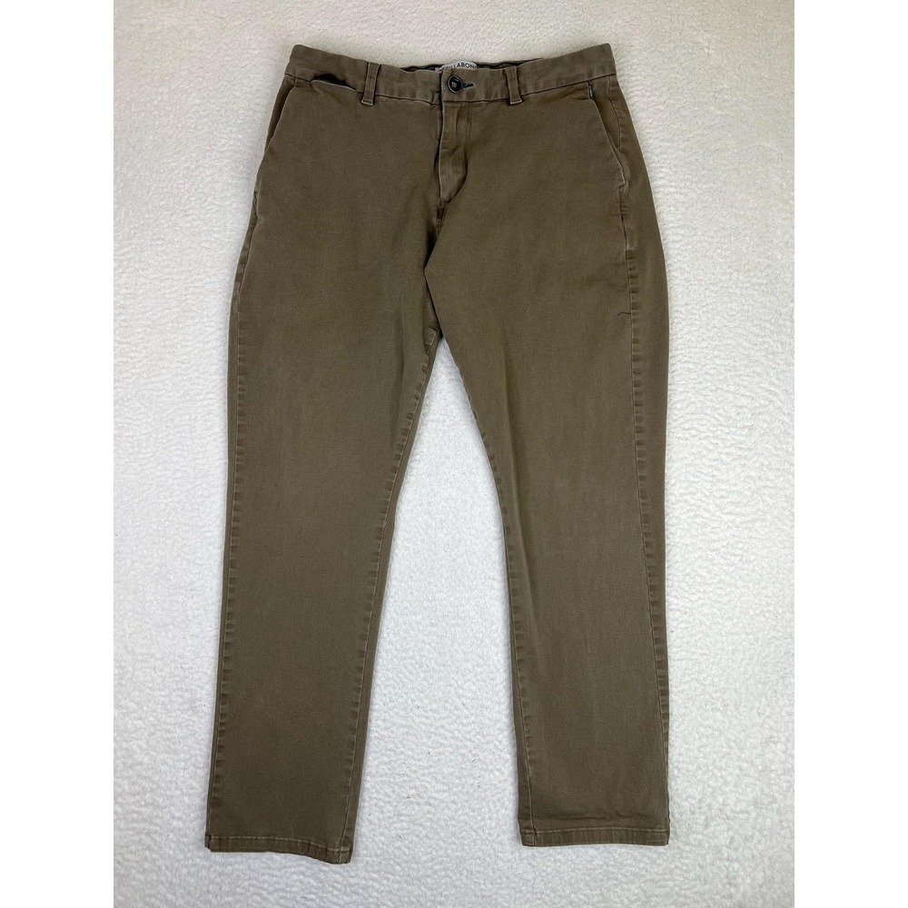 Billabong Pants Mens 34x30 Brown New Order Stretch Chino Slim Fit Tapered Casual